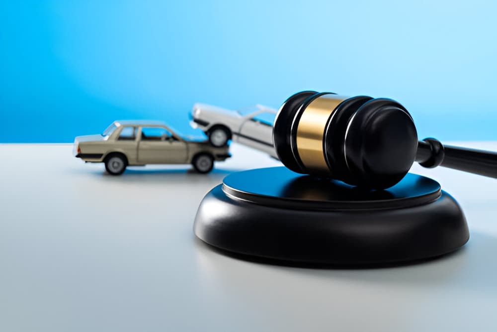 Gavel and model car on the table