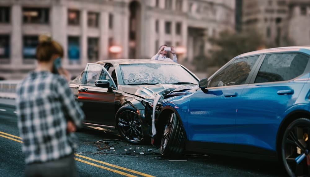 A Head On Car accident on the road side