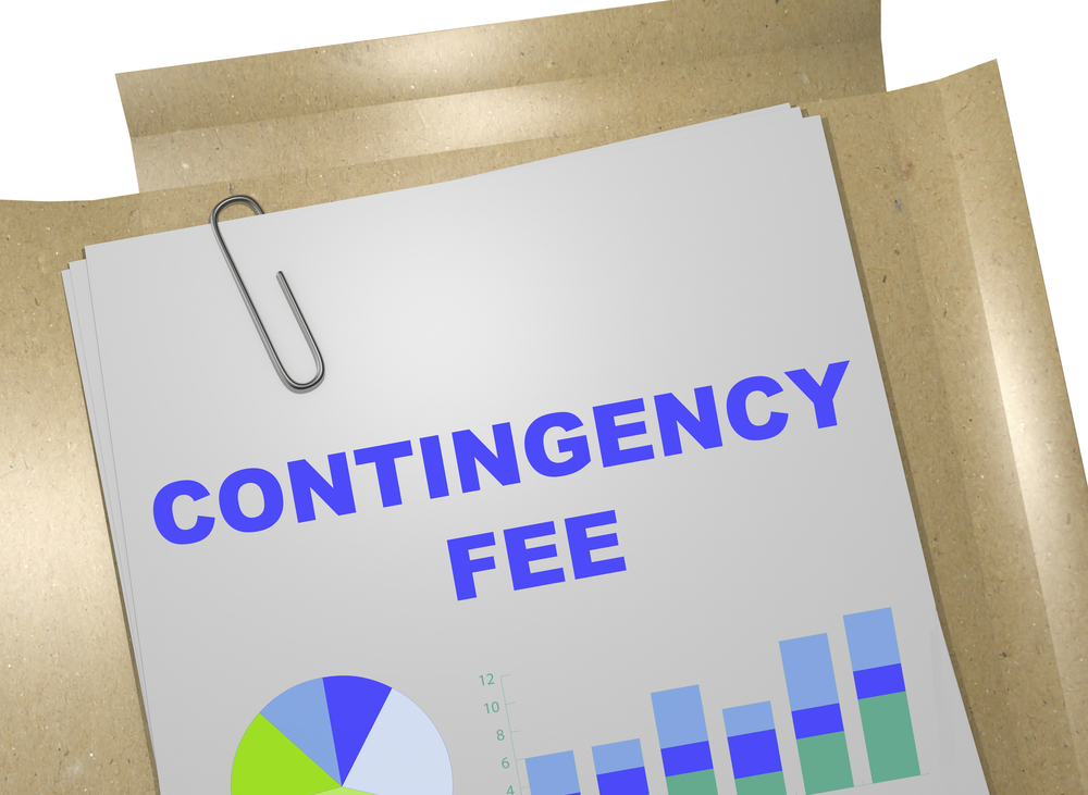 The document titled "CONTINGENCY FEE" placed on a wooden desk.