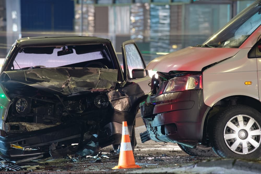 Collision Between Two Cars in Night at Intersection